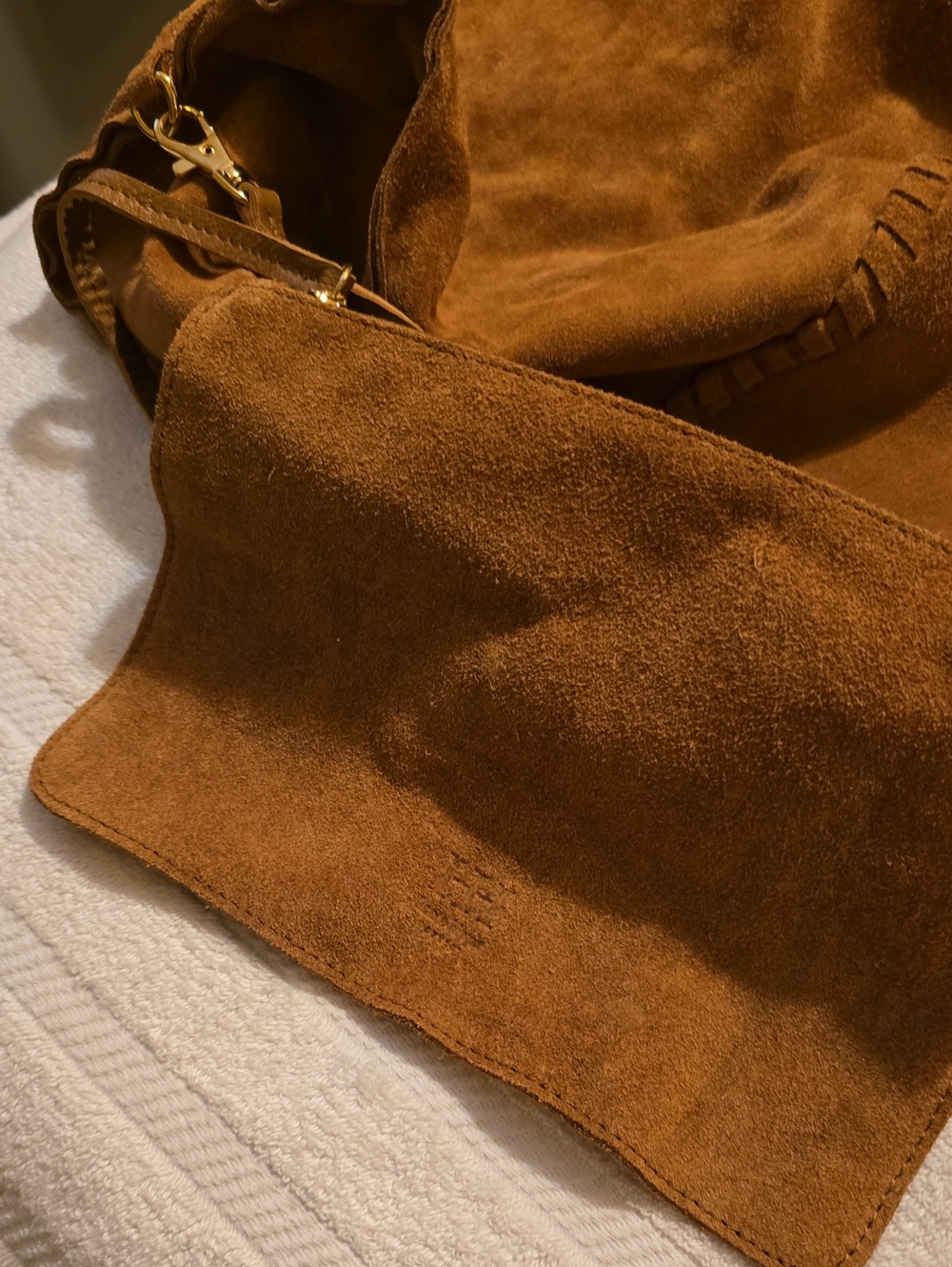 Haute Hippie Festival Suede Hobo Bag Brown Tan Whipstitch Slouchy With Pouch - Picture 10 of 16